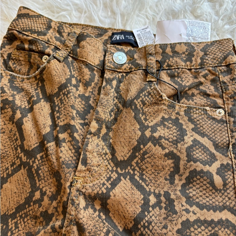 NWT Zara Brown Python Snake Print Stretch High Rise Skinny Jeans Womens Size 4 - Picture 13 of 13